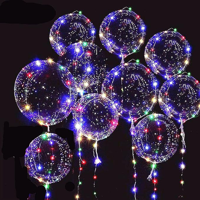 Yongxiang 10 PACKS LED Bobo Balloons,Transparent LED Light Up Balloons,Helium Style Glow Bubble Balloons with String Lights for Party Birthday Wedding Festival Decorations (Colorful)