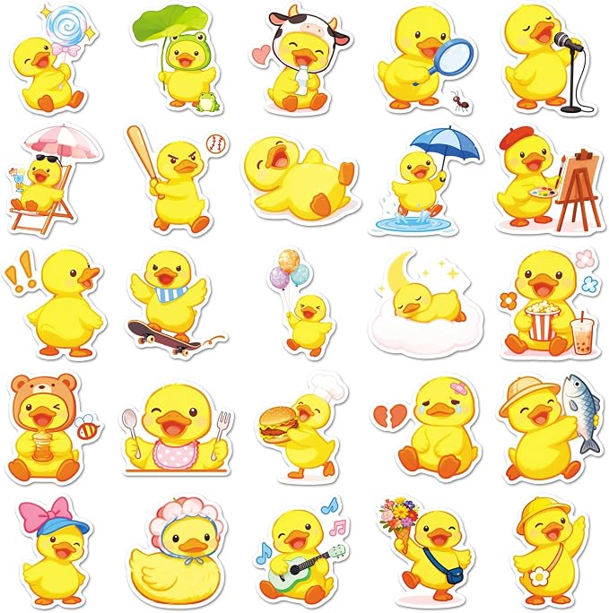 Yellow Duck Stickers,51pcs Cute Waterproof Funny Cartoon Duck Decals for Water Bottle Laptop Scrapbook Luggage Funny Aesthetic Duck Stickers Home Decortions Supplies