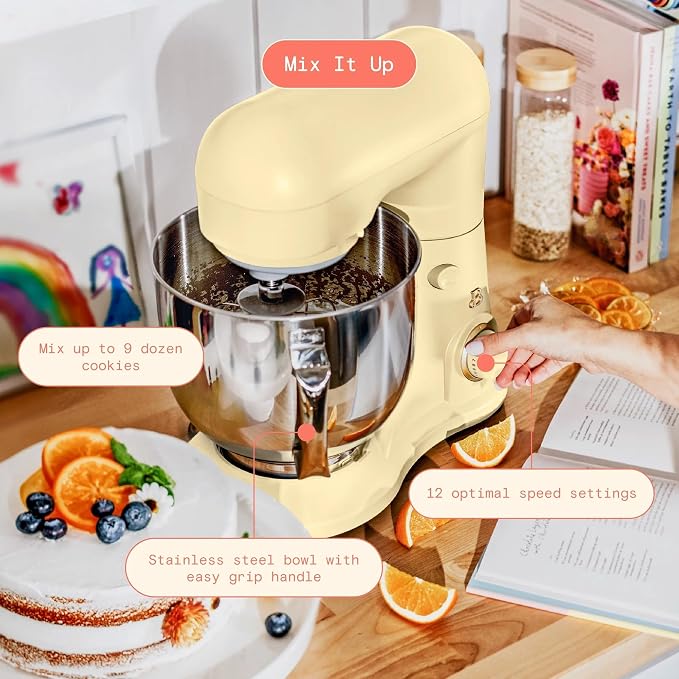 5.3 Qt Stand Mixer, 300W Electric Kitchen Mixer with 12 Speeds, Tilt Head Design, Stainless Steel Bowl, Dough Hook Whisk Beater Splash Guard (Buttercream)