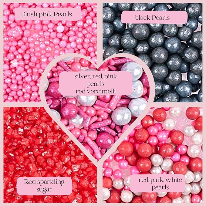 Confect Casino Night Sprinkles Mix – Silver Disco Balls, Black Pearl Dragees & Sparkling Blush Pink, Silver & Deep Red Sugar – Assorted Pack of 5 Edible Sprinkles for Cake & Cupcake Decorating, Parties & Baking Decor | Vegan, Gluten-Free, Nut-Free, Soy...