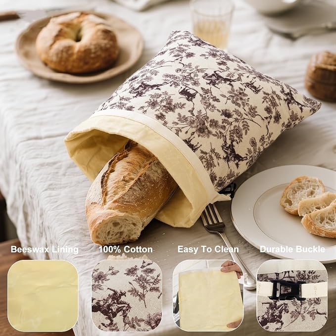 Western Reusable Beeswax Bread Bags for Homemade Bread & Sourdough, 2-Pack XL Airtight Food Storage Bags, Organic Cotton Linen Covers - Freezer-Friendly Freshness Preservation Keeps Fresh Longer