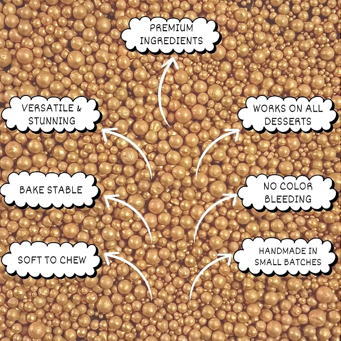 Confect Gold Edible Cake Sprinkles – Confect Love Metallic Disco Balls for Cake & Cupcake Decorating – Shiny Gold Sugar Pearls for Baking, Desserts, Cookies | Vegan, Gluten-Free, Nut-Free, Soy-Free, Dairy-Free, Palm Oil-Free– 4.2 Oz