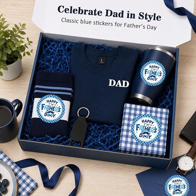 Father’s Day Stickers 60 Pcs, Happy Fathers Day Stickers for Gift Wrapping Cards Envelopes Treat Bags, Best Dad Ever Round Labels for Father’s Day Supplies Family Party Decorations