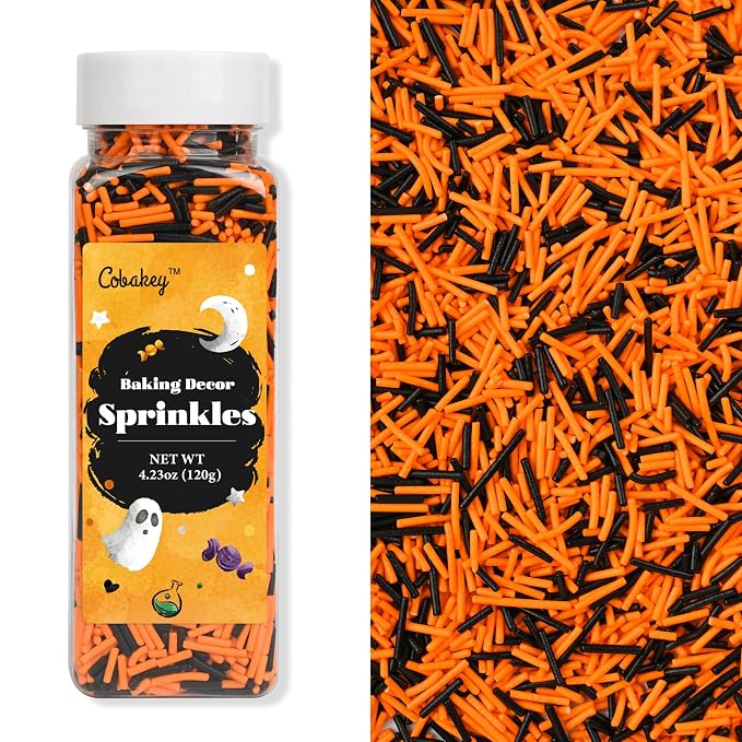 Jimmies Sprinkles for Cake Decorating, Black & Orange Sprinkles Perfect for Cupcake Toppers Wedding Party Valentines Halloween Christmas Supplies 4.23 Ounce