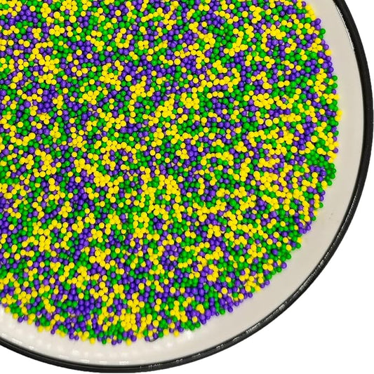 Edible Mardi Gras Nonpareil Sprinkles, 2mm Sugar Pearls for Cake Decorating, Baking, Ice Cream, Cookies, Cupcake Topper Autumn Decorations,4.59oz (Yellow&Green&Purple)