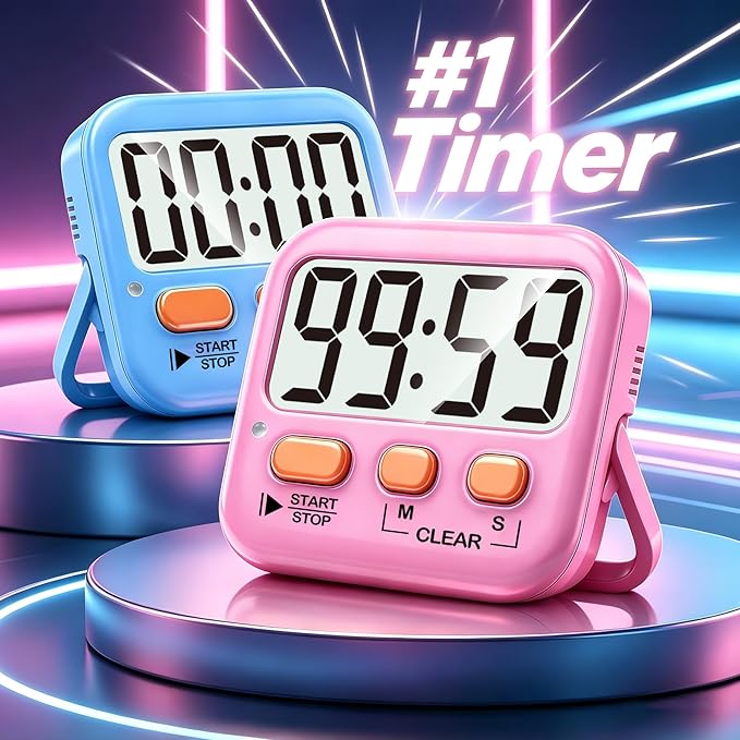 Antonki 2 Pack Digital Timer for Kids, Magnetic Countdown Kitchen Timers for Cooking, Egg, Classroom, Teacher, Exercise, Study, Oven - Battery Included