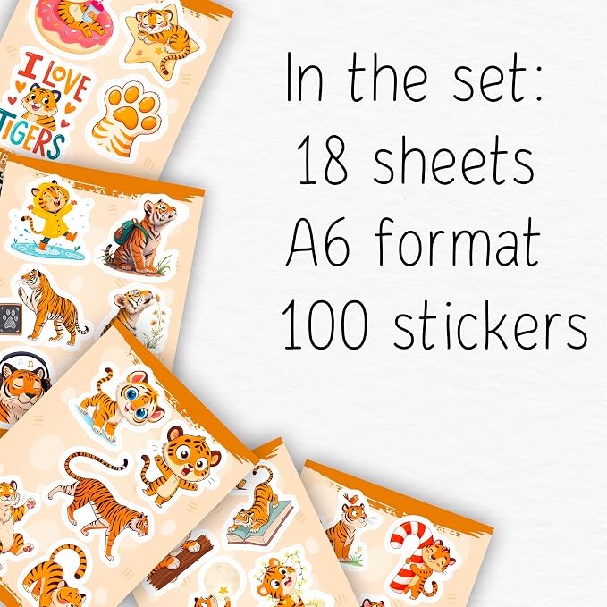 100Pcs Tiger Stickers Waterproof or Laptop - Tiger Gifts & Party Supplies - Jungle Animals Stickers, Wildlife Decals - Gift for Women & Men