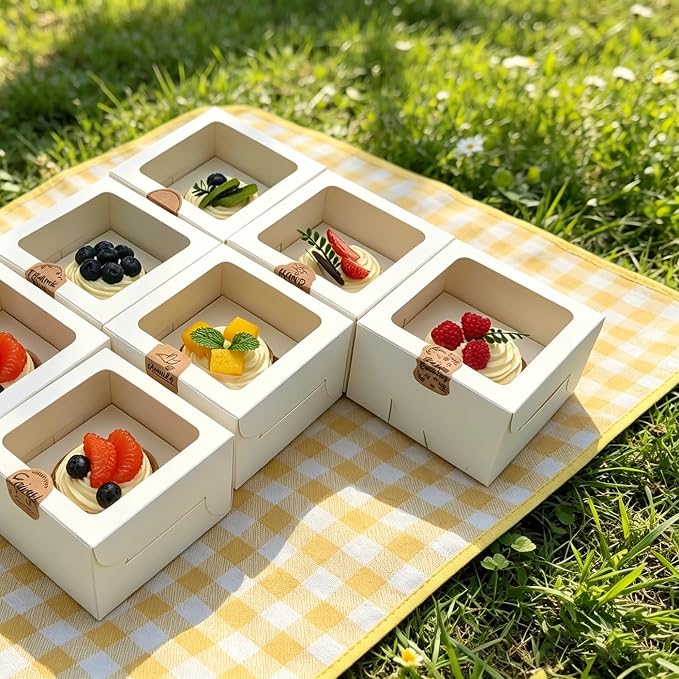Jotique Cupcake Boxes with Window, 6 Sets 4.5x4.5x3 Inch White Paper Bakery Boxes for Single Cupcake, Cookies and Muffins, Sturdy Disposable Treat Boxes for Individual Pastry, Baked Goods, Gift Giving