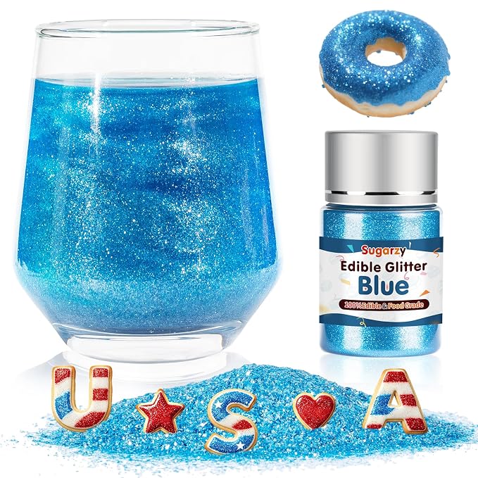 Edible Blue Glitter for Drinks, Food Grade 10g,Spring Blue Sprinkles Cake Decorating Supplies,Edible Luster Dust for Cocktail Beverages,Food Spray,Food Coloring Shimmer Powder for Baking,Cake Cupcakes Cookies Drinks Candy Strawberries 4th of July Patri...