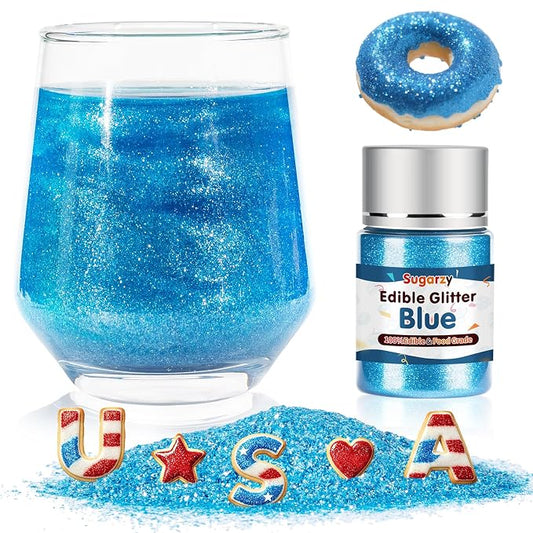 Edible Blue Glitter for Drinks, Food Grade 10g,Spring Blue Sprinkles Cake Decorating Supplies,Edible Luster Dust for Cocktail Beverages,Food Spray,Food Coloring Shimmer Powder for Baking,Cake Cupcakes Cookies Drinks Candy Strawberries 4th of July Patri...