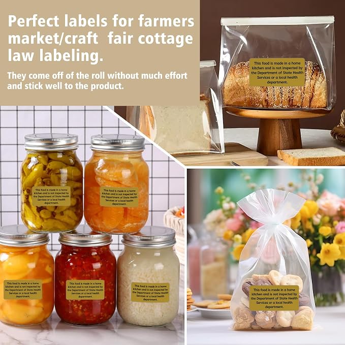 500 Count Cottage Food Law Labels Stickers, 2x1 Inch Made in a Home Kitchen Labels, Cottage Law Labels for Homemade Bakery, Farmers Market Packaging, Home Kitchen (Kraft Brown-500, 2 x 1 Inch)