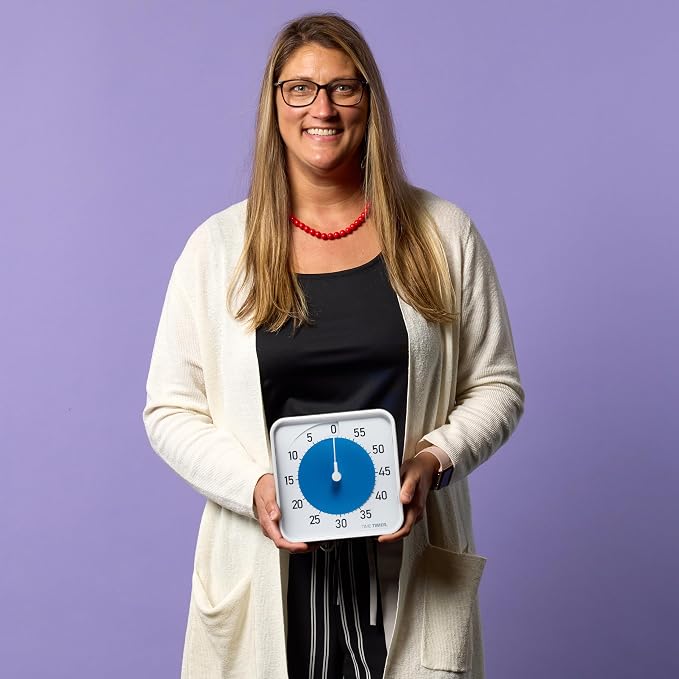 Time Timer Original 8" Visual Countdown Timer – Medium 60-Minute Silent Classroom Visual Timer for SEL, Emotional Regulation, Focus, Calm Transitions, ADHD, Autism – (Blue & White)