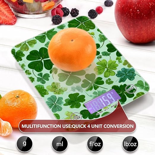 Food Scale Kitchen Scale Food Weight Scales Digital Weight Grams and Ounces Small Electronic Food Scale for Baking Cooking Green Nature St Patrick Clovers