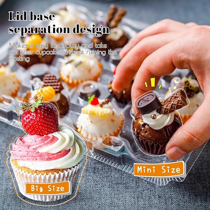 NPLUX 12 Count Mini Cupcake Containers 30 Pack Cupcake Holder with Detachable Tall Dome Lids Mini Plastic Stackable Cupcake Boxes for 360 Cupcakes, BPA Free