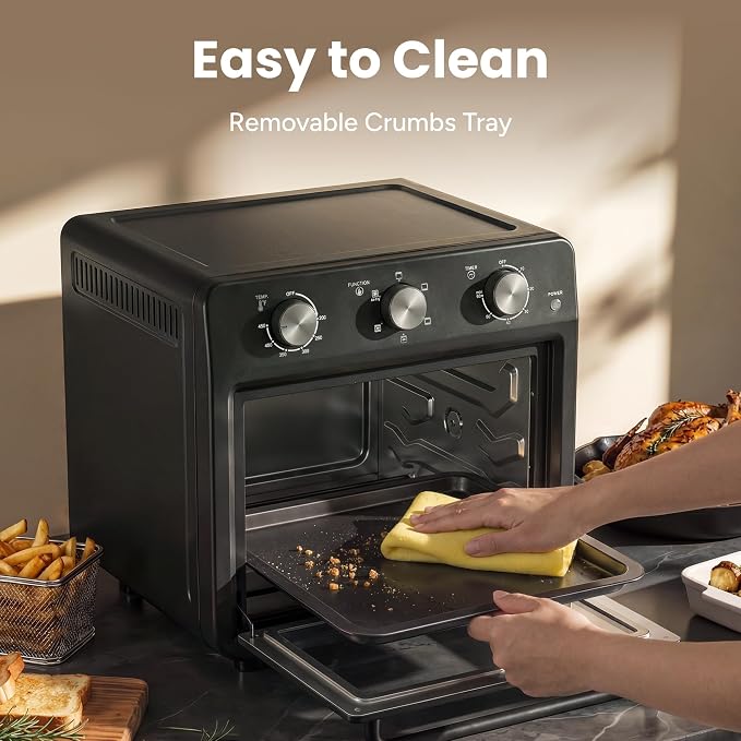 SMIRLY 6-in-1 Air Fryer Toaster Oven Combo, 27QT Convection Oven Countertop, 1800W Oven for Toast, Roast, Bake, Reheat, Broil, Warm, Fits up to a 4 lb Turkey, 12" Pizza, 6 Toast, Black