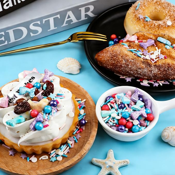 Mermaid Sprinkles, Edible Ocean Sprinkles for Cake Decorating, Mermaid, Jimmies, Star, Confetti & Pearl Sugar Mix for Cupcakes, Ice cream, Cookies and Donuts Toppings