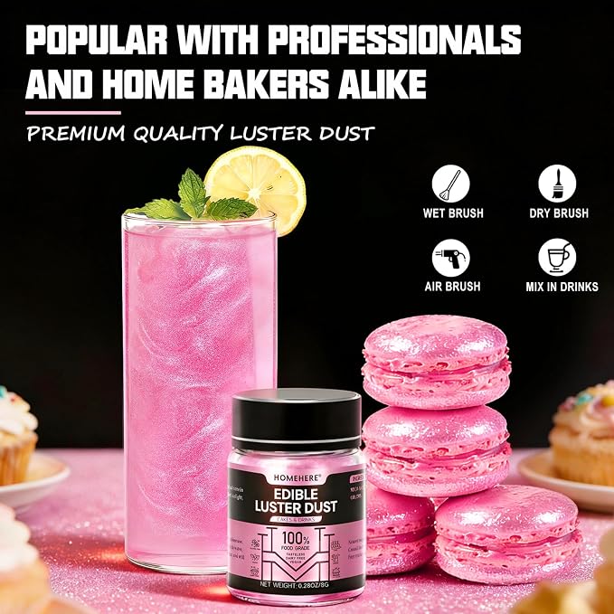 HomeHere Edible Luster Dust Food-Grade Glimmer Powder Glitter for Cake Decorating 15g, Edible Sprinkle Glitter for Cocktails Drinks Baking Candy Dessert Chocolate Vegan Tasteless