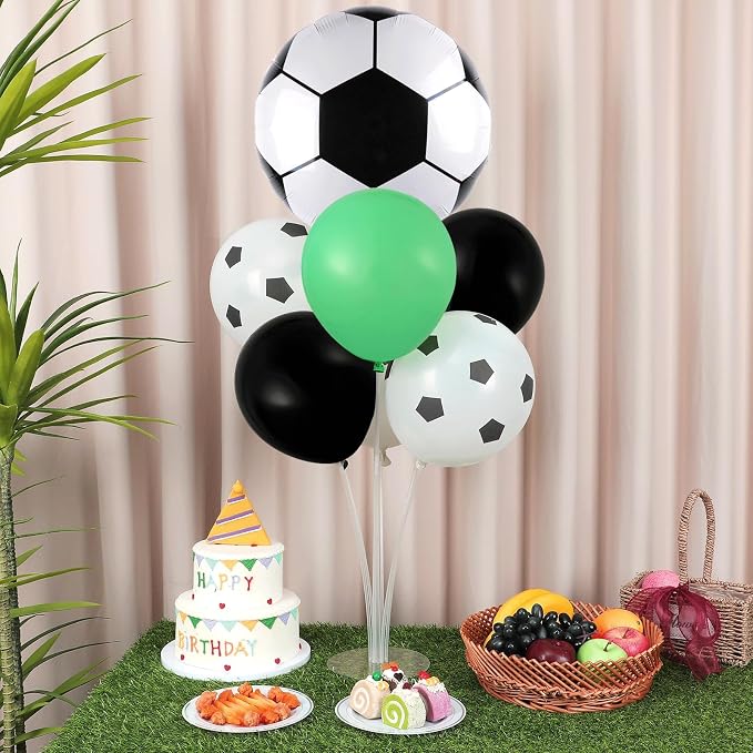 4 Sets Soccer Party Balloons Stand Kit with Soccer Foil Balloons Arch Kit Sport Themed Party Ball Balloon Centerpiece for Tables for 2026 World Game Sports Birthday Anniversary Baby Shower Decoration