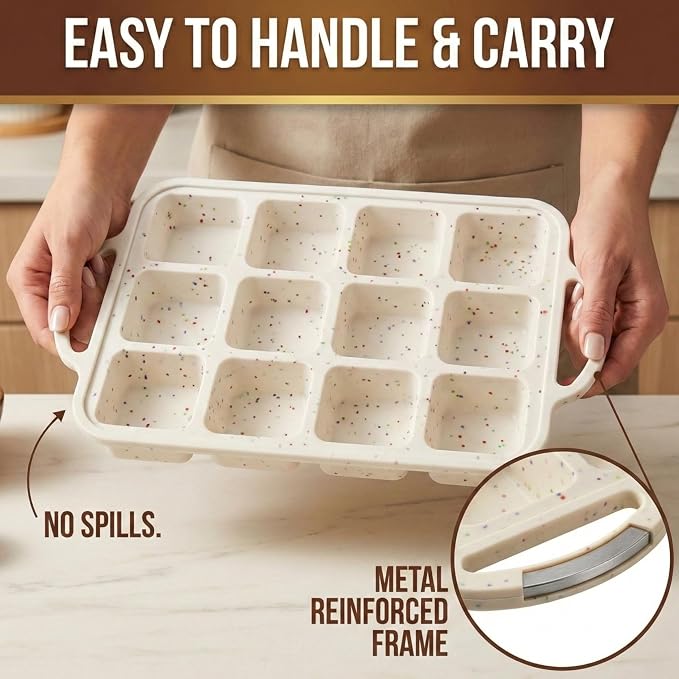 BAKE BOSS Silicone Brownie Pans with Dividers - 2 PACK - CREAM