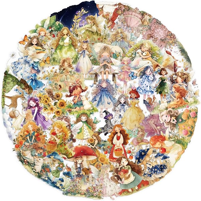 100Pcs Transparent PET Fairy Tale Princess Stickers Pack, Waterproof Vinyl Retro Watercolor Forest Fairy Decals for Skateboard Fridge Laptop Phone Luggage Princess Gown Stickers
