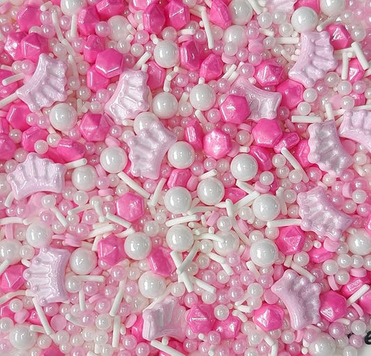 Sentovac Edible Pink Crown Mix Sprinkles for Decorating | Edible Cake Cupcake Sprinkles 1 Bottle 3.53oz/ 100g | Cookie and Ice Cream Topper Decorations