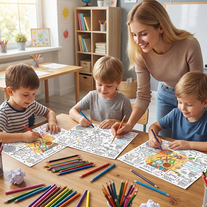 45pcs 100th Day of School for Kids Disposable Coloring Poster 100 Days Gifts School Classroom Activities Paper Table Mats Bulletin Board Decor