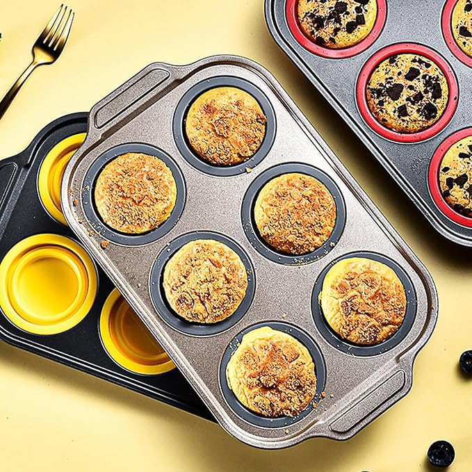 Zerodis Silicone Muffin Pan, Foldable Cupcake Baking Tray Non Stick Cake Maker Tray for Bread Tart Desserts Doughnut (Gray)