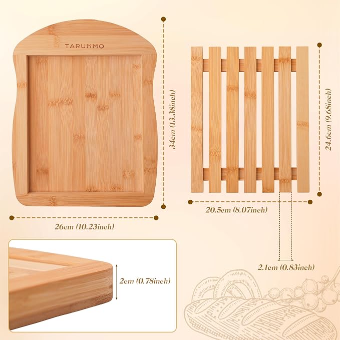 Bamboo Bread Board with Crumb Tray, 13 x 10 Inch Bread Cutting Board for Sourdough, Challah and Homemade Loaves, Natural Bamboo Bread Serving Tray