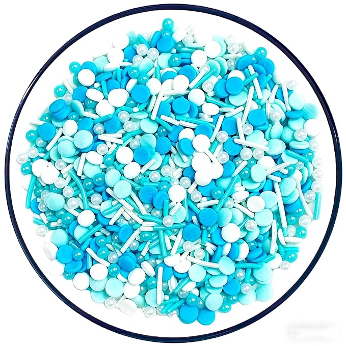 Sentovac Blue Sprinkles Edible Blue and White Round Confetti Jimmies Pearls for Cake Decorating Candy Cupcake Cookie Baking Donuts Ice Cream Dessert Decorations