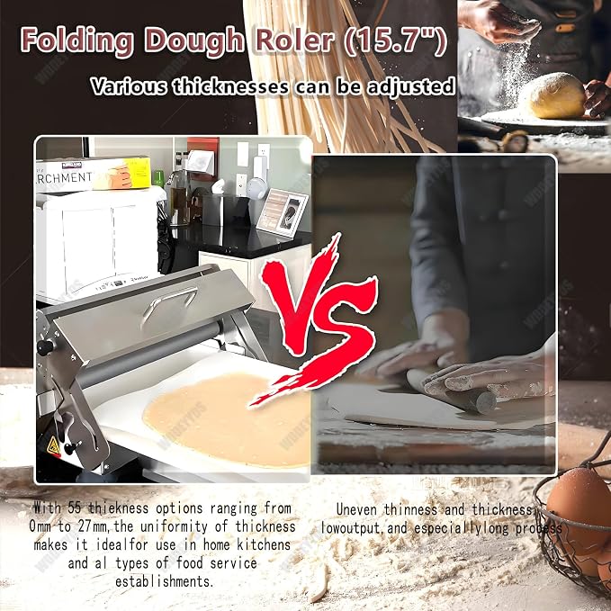 Manual Dough Sheeter Machine, Stainless Steel Folding Dough Press Sheeter, Croissant Pastry Danish Pastry Bakery Roller Puff Pastry Pizza Rolling Machine, Professional Bakery Equipment Type 400