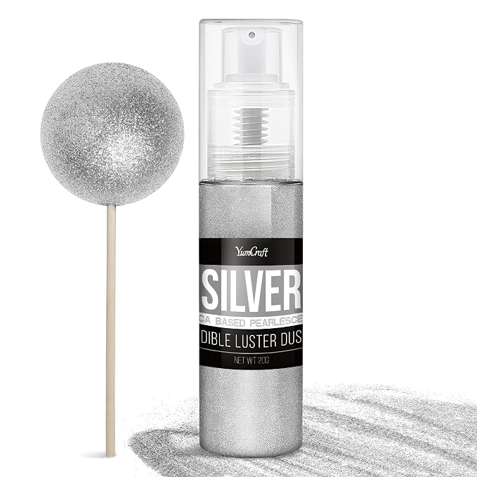 Edible Glitter Spray - 20g Luster Dust Edible Food Grade Glitter for Cake Decorating, Cocktails, Drinks - Shimmer Dust Powder Metallic Food Coloring Powder for Cookie, Candy, Icing (Silver)