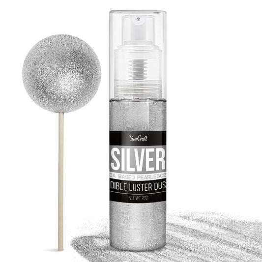 Edible Glitter Spray - 20g Luster Dust Edible Food Grade Glitter for Cake Decorating, Cocktails, Drinks - Shimmer Dust Powder Metallic Food Coloring Powder for Cookie, Candy, Icing (Silver)