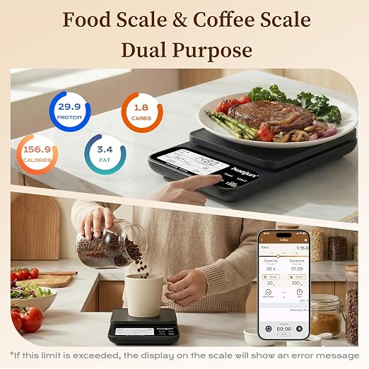 Smart Food Scale with Bluetooth Nutrition Calculator, 0.1g High Precision Digital Kitchen Scale Track 30 Nutrients Calorie Macro, Custom Diet Goals, Barcode Scan 11lb for Meal Prep Weight Loss Keto