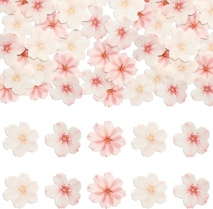 Gyufise 54Pcs Edible Cherry Blossoms Cupcake Toppers Edible Flowers Cake Decorations Wafer Paper Flowers Cupcake Topper for Baby Shower Kids Birthday Party Decorations Supplies Pink White