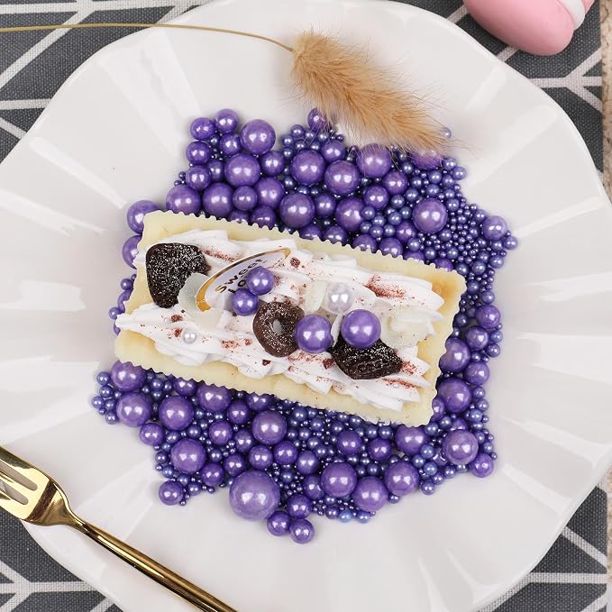 Purple Sprinkles for Cake Decorating, 130g/4.6oz Edible Purple Pearl Sprinkles Mix, Sugar Candy Pearls for Baking, Cookie Decorations and Cupcake Toppings, Wedding Party Halloween Supplies