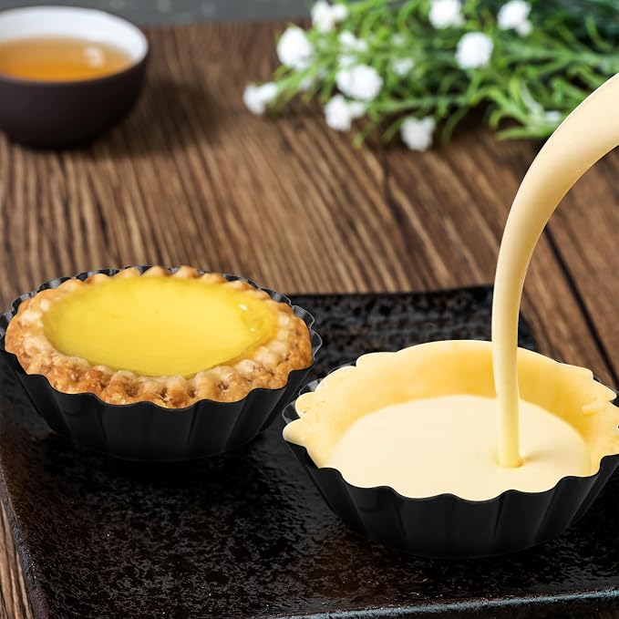 12 pcs Egg Tart Molds, 3" Mini Tart Pans Removable Bottom, Cupcake Cake Muffin Mold Tin Pan Baking Tool, Reusable Quiche Bakeware Carbon Steel for Pies, Quiche, Cheese Cakes, Desserts