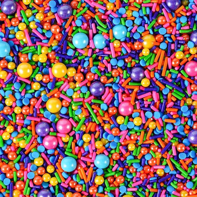 Rainbow Sprinkles for Baking - 7 oz rainbow pearls jimmies nonpareils Sprinkles Mix for Decorating - Great for Baking Cookies, Cakes, Cupcakes, and Birthday Parties