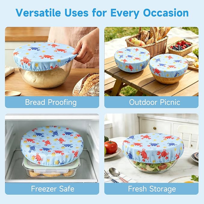 6PCS Bowl Covers Reusable Bread Proofing Bowl Covers Sourdough Bread Baking Accessories, Crabs