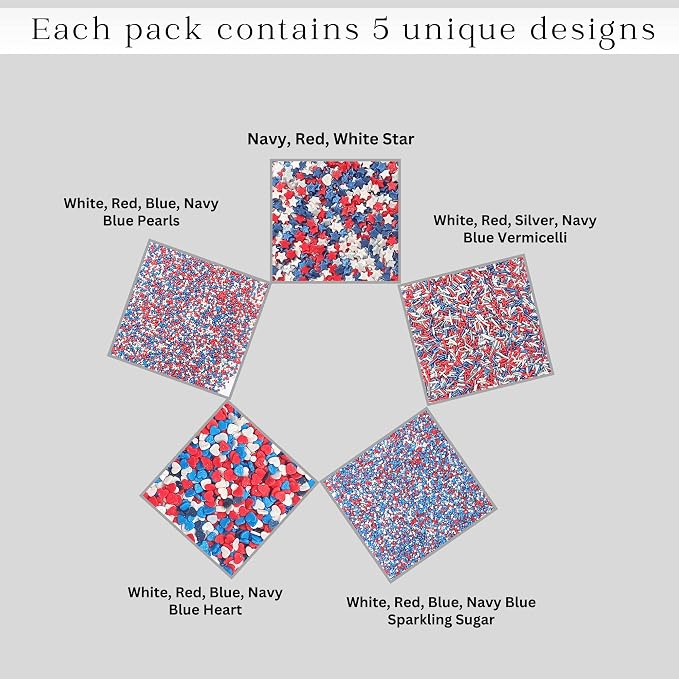 Confect Edible Christmas Sprinkles | Assorted Pack of 5 Patriotic Mix Red, White, Blue & Silver Sprinkles For Cake & Cupcake Decorations | Vegan, Gluten-Free, Soy-Free, Dairy-Free, Palm Oil-Free- 5 Oz