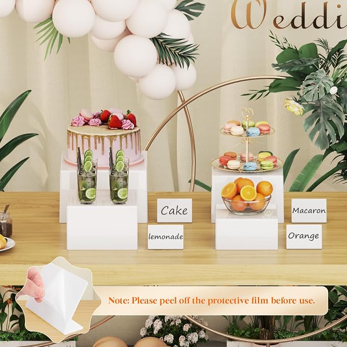 Lifewit 8 PCS Buffet Risers and Stands, Up to 25 cm/10" Food Risers for Buffet Table, Catering Dessert Cake Holder for Party, Collectibles Jewelry Display Shelf, Nesting Cube Boxes, (7”,7.8",8.3",10") White