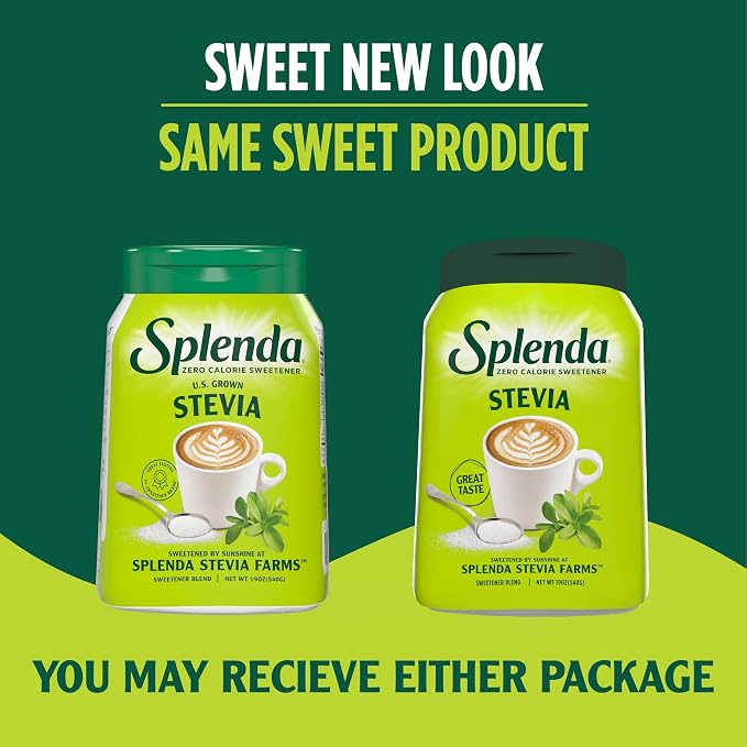 SPLENDA Stevia Zero Calorie Sweetener,Plant Based Sugar Substitute Granulated Powder,19 oz Jar,(Pack of 2)