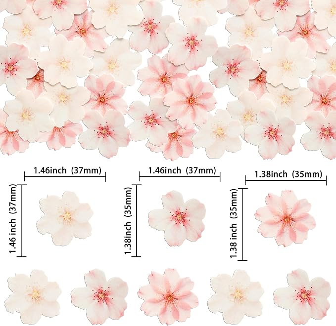 Gyufise 54Pcs Edible Cherry Blossoms Cupcake Toppers Edible Flowers Cake Decorations Wafer Paper Flowers Cupcake Topper for Baby Shower Kids Birthday Party Decorations Supplies Pink White