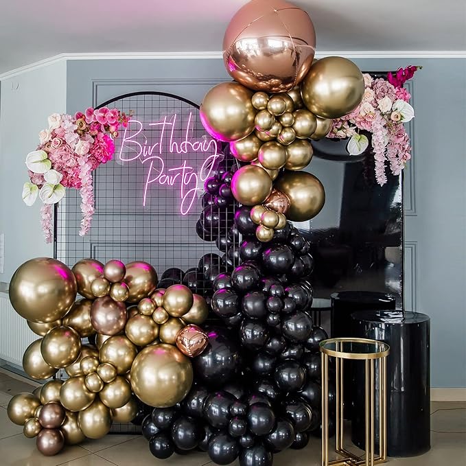 RUBFAC Black Balloons for Balloon Arch 129pcs Different Sizes Pack of 18 12 10 5 Inch Garland Kit, Latex Halloween Balloons for Party Decorations Birthday Wedding Decor