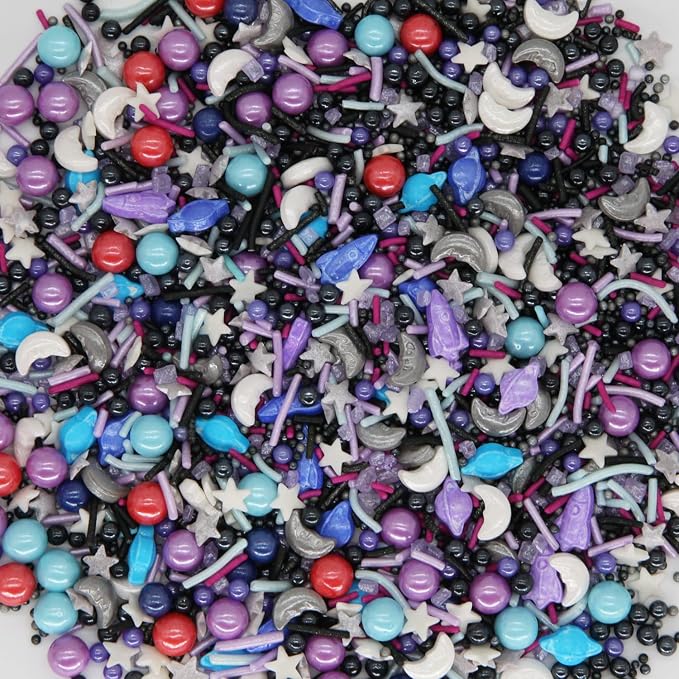 Universe Planet Sprinkles For Cake Decorating,Edible Mix Spaceship Moon Star Dragee For Kids Birthday Party, Colorful Sugar Pearl For Cake Cookie Cupcake Topper, By HIFUNBK