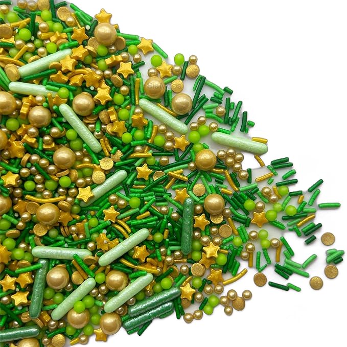 SE Si&Moos Sage Green and Gold Sprinkles 4.6 OZ Gold and Green Edible Pearls for Cake Decorating Jungle Sprinkles Baby Shower Birthday Halloween Christmas Cookie Decorations with Tweezers
