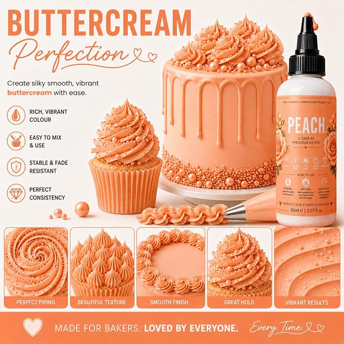 Confect Peach Gel Food Coloring – Highly Pigmented Gel Based Food Color for Buttercream, Cakes, Cookies & Baking – 60mL / 2 FL OZ