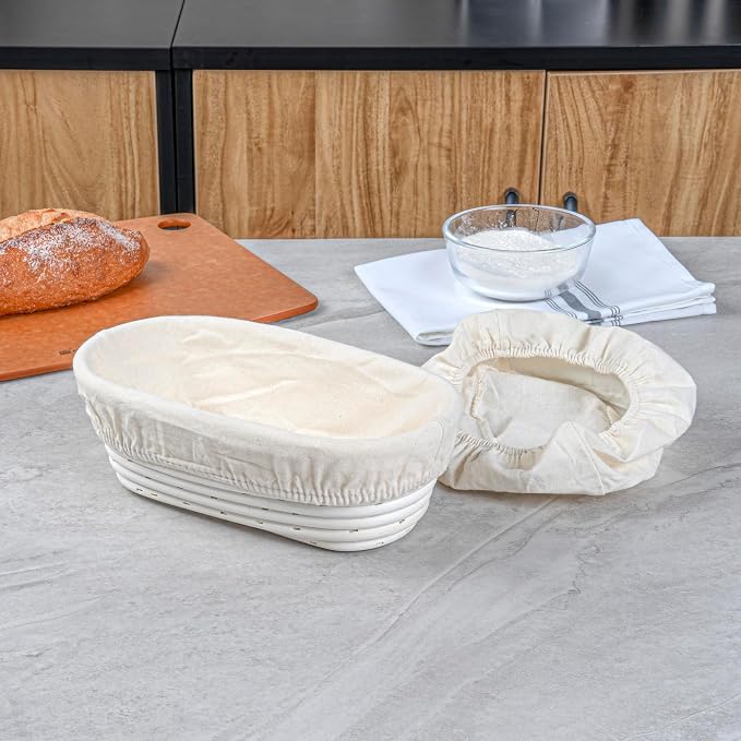 Restaurantware Bread Proofing Basket 9 Inch Oval Pack of 1 Rattan Dough Fermentation Basket With Cotton Liners, Oval Banneton Bread Rising Bowl For Home, Commercial, and Artisanal Baking