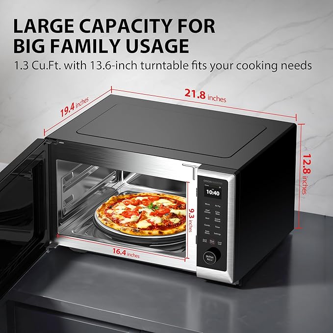 TOSHIBA OptiChef PRO MAX Air Fryer Combo Microwave Oven with 2.4-Inch Color Screen, Origin Inverter Technology, Smart Sensor, Compatible with Alexa, 1100W, 1.3 Cu.Ft, Silver ML2-STC13SAIT(SS)