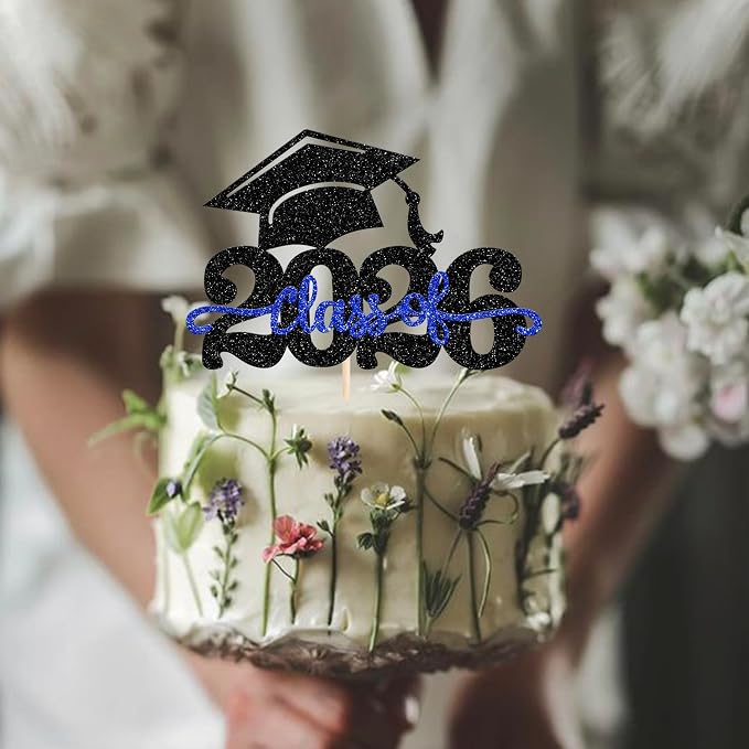 1 Pack Class of 2025 Cake Topper Glitter Congrats Grad Cap 2025 Graduation Cake Pick for 2025 Graduation Theme High School Boys Girls Graduate Party Cake Decorations Supplies Black Green