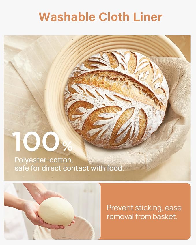 Kootek Banneton Bread Proofing Basket with Liner, 9 Inch Round Sourdough Bread Baking Supplies, Sourdough Starter Kit for Artisan Bread Making